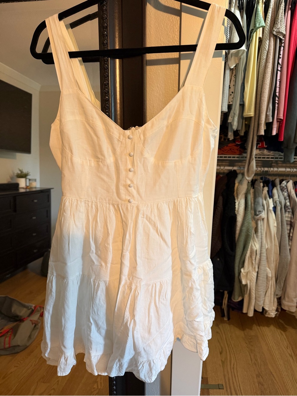 Lulu's Cream Sleeveless Dress with Button Front